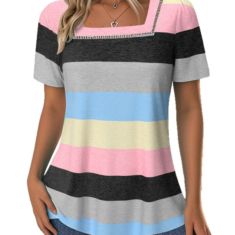 Damen nan gestreiftes Jersey-Longshirt mit quadratischem Ausschnitt und lässiger Hüftlänge Echo Archiv
