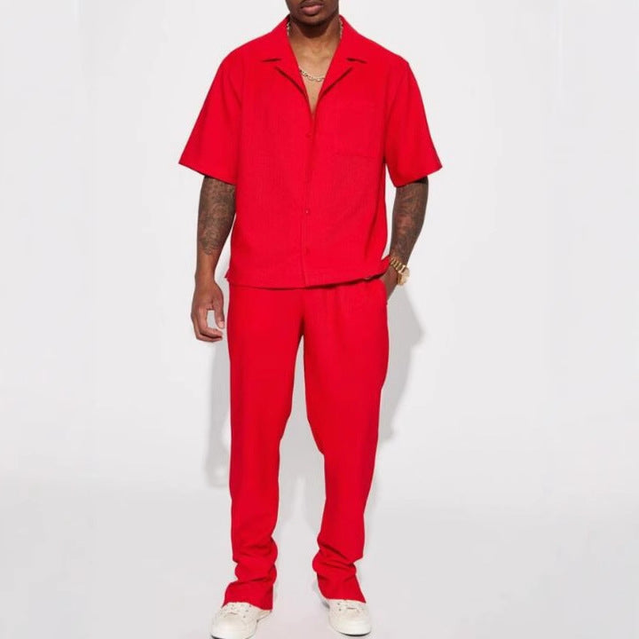 Herren gestreiftes Kurzarmhemd und gemütliche Chinohose Set Echoarchiv