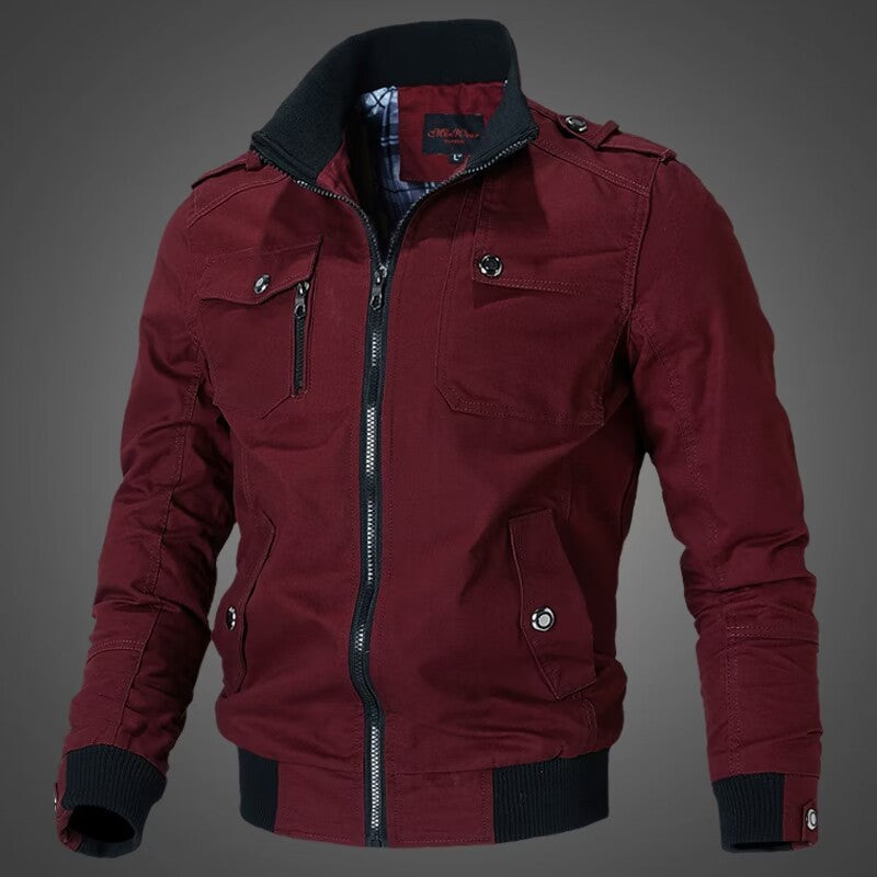Herren nan taillierte Canvas-Bomberjacke mit Stehkragen, Reißverschlussfront, Schulterpatten und funktionalen Taschen Echo Archiv
