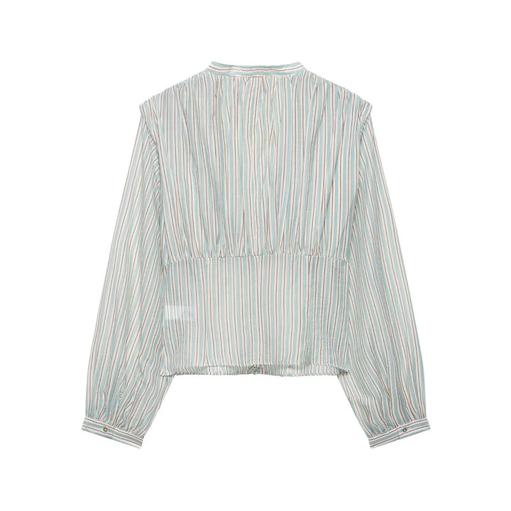 Damen Gestreifte Cropped-Bluse mit tiefem V-Ausschnitt und geraffter Unterbrustnaht Echo Archiv