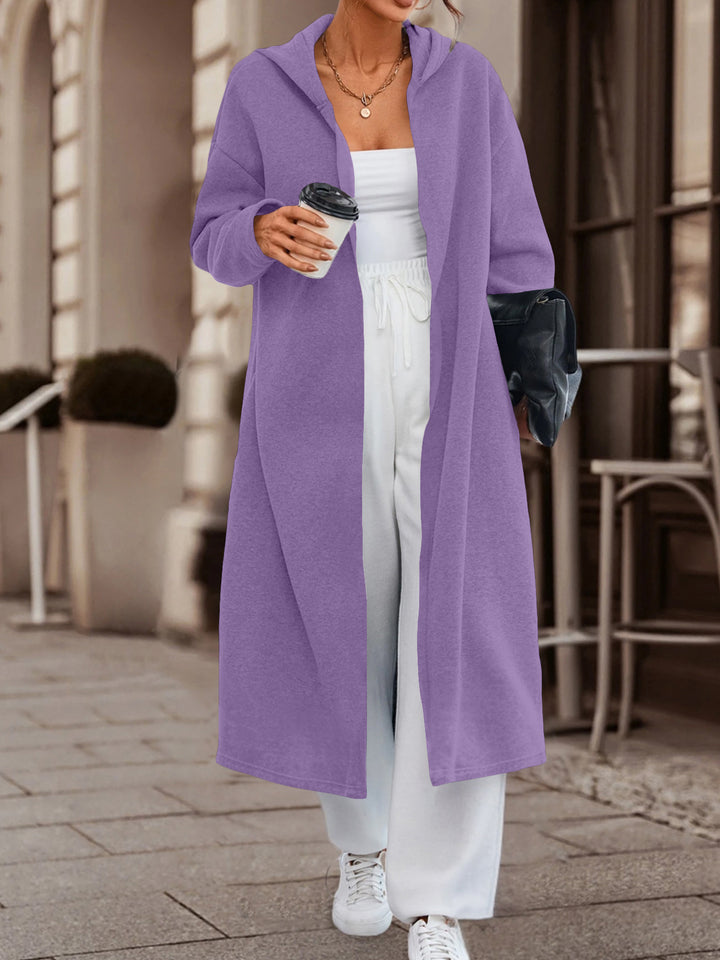 Damen Langer Oversize Kapuzenmantel mit offener Front und weichem Fleece – Célinea