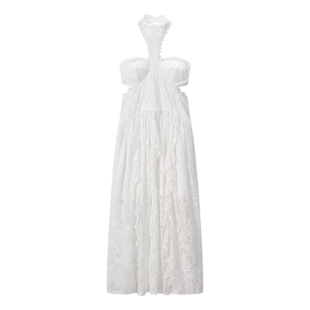Damen Spitzenmaxikleid mit raffinierten Rüschendetails und elegantem Halterneck Echo Archiv