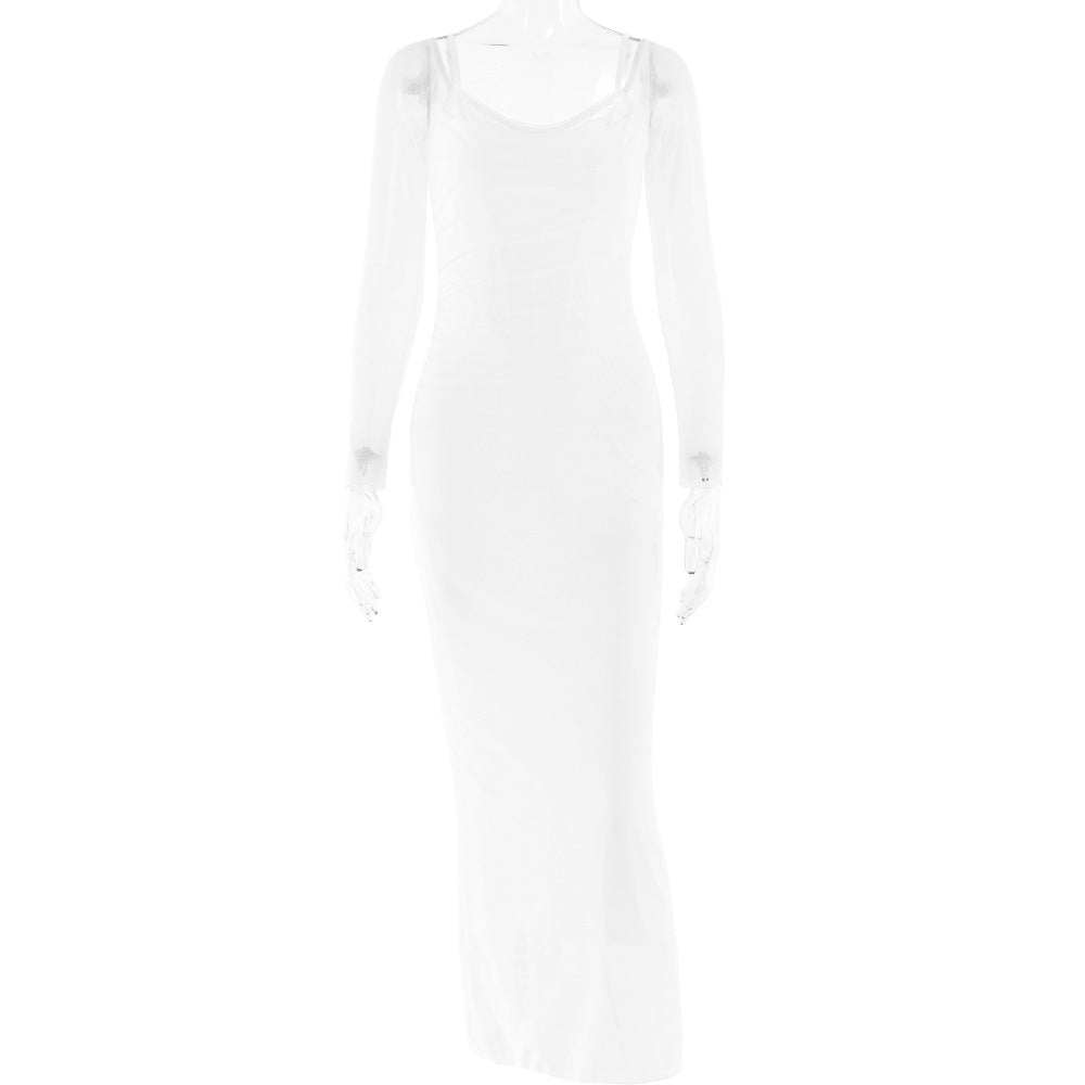 Damen Elegantes Maxikleid mit transparenten Ärmeln Echo Archiv