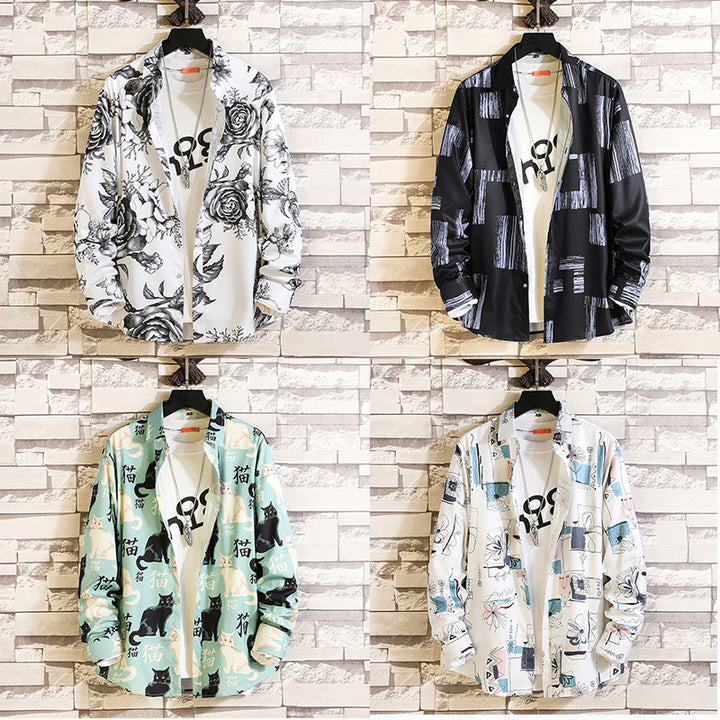 Herren nan langärmliges Hemd mit offenem Reverskragen, kontrastivem Blumenprint und lässiger Regular-Fit Silhouette Echo Archiv