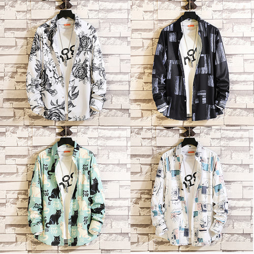 Herren nan langärmliges Hemd mit offenem Reverskragen, kontrastivem Blumenprint und lässiger Regular-Fit Silhouette Echo Archiv