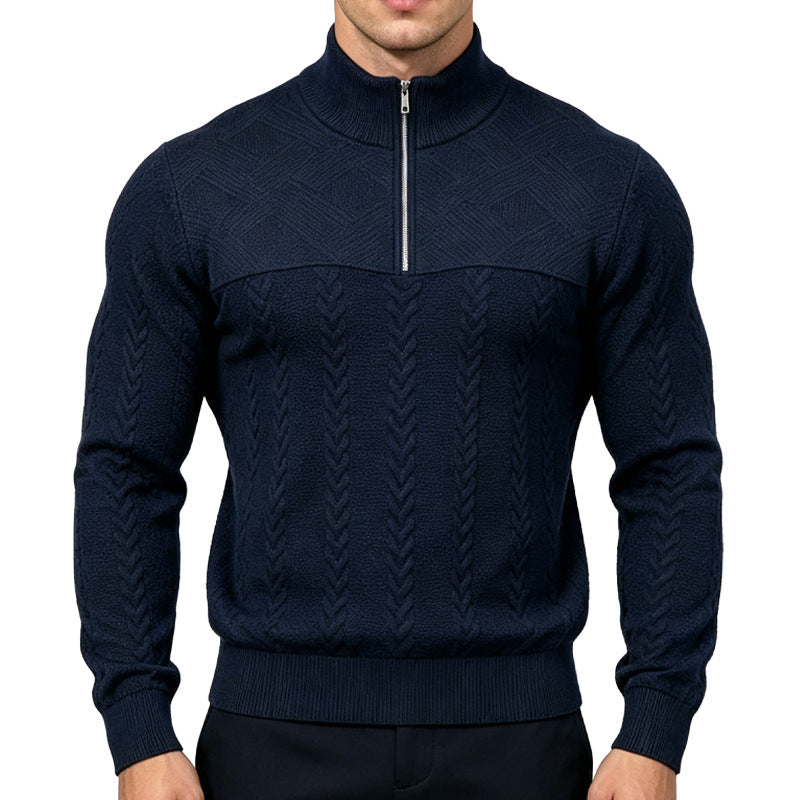 Herren Strickpullover mit halbem Reißverschluss und Zopfmuster Echoarchiv