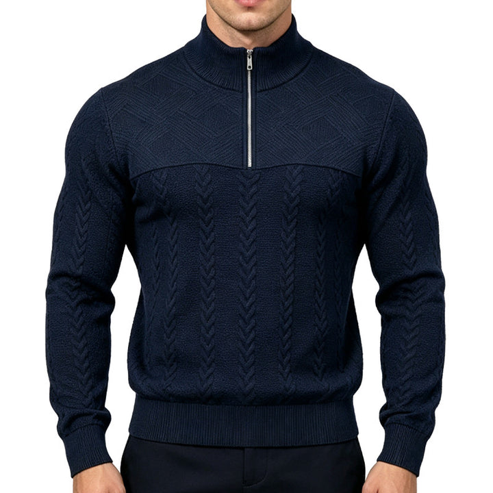 Herren Strickpullover mit halbem Reißverschluss und Zopfmuster Echoarchiv