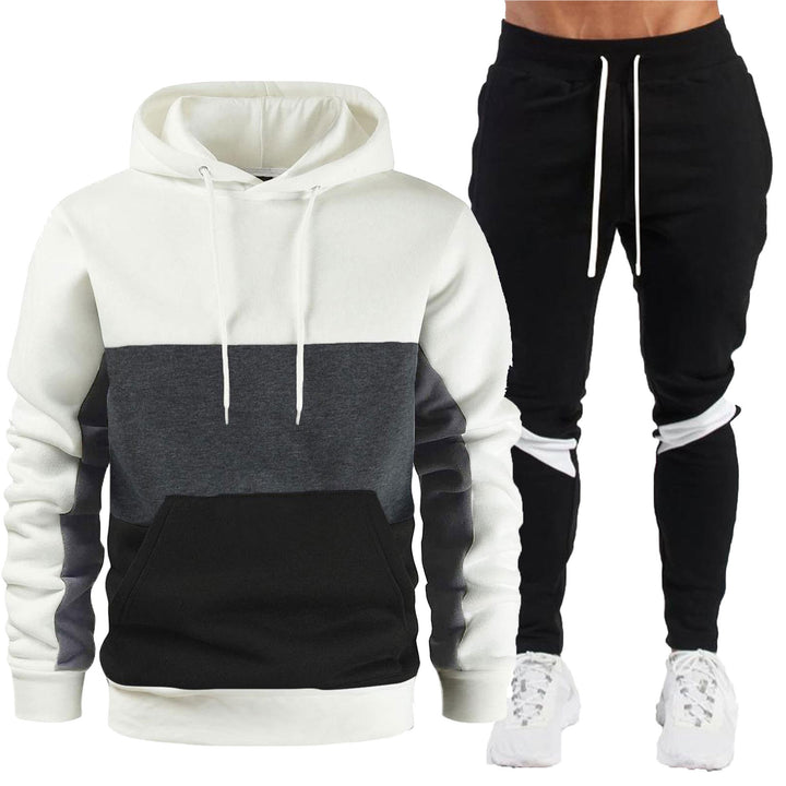 Herren sportives Hoodie- und Jogginghose-Set mit Kontrastblenden, Kängurutasche, elastischem Bund und schmal zulaufendem Bein – Cavarno
