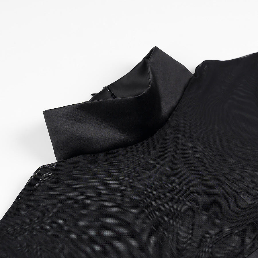 Damen nan Mesh-Insert Mini-Kleid mit Stehkragen, tailliertem Korsettoberteil und gerafftem Tellerrock Echo Archiv