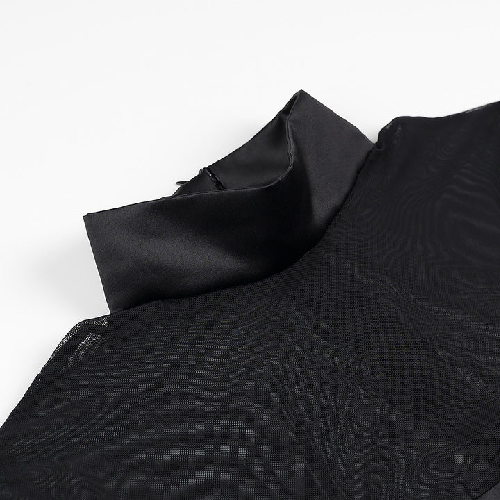 Damen nan Mesh-Insert Mini-Kleid mit Stehkragen, tailliertem Korsettoberteil und gerafftem Tellerrock Echo Archiv