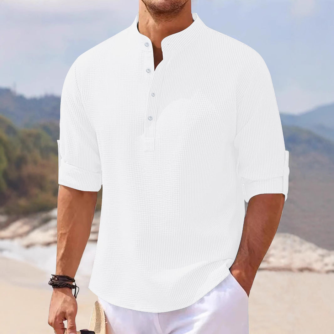 Herren Kurzarm-Henley-Shirt mit strukturiertem Gewebe Echoarchiv