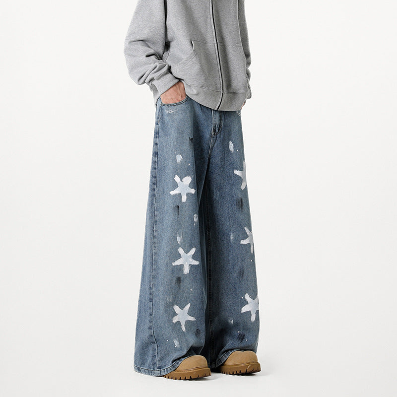 Damen Extraweite Baggy-Jeans mit Sternprint, Distressed-Details und weitem Bein Echo Archiv