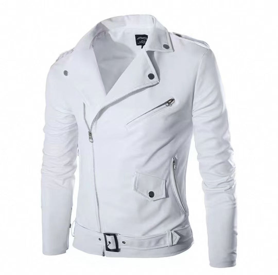 Echoarchiv | Herren Echtes Leder Bikerjacke mit Asymmetrischem Reißverschluss