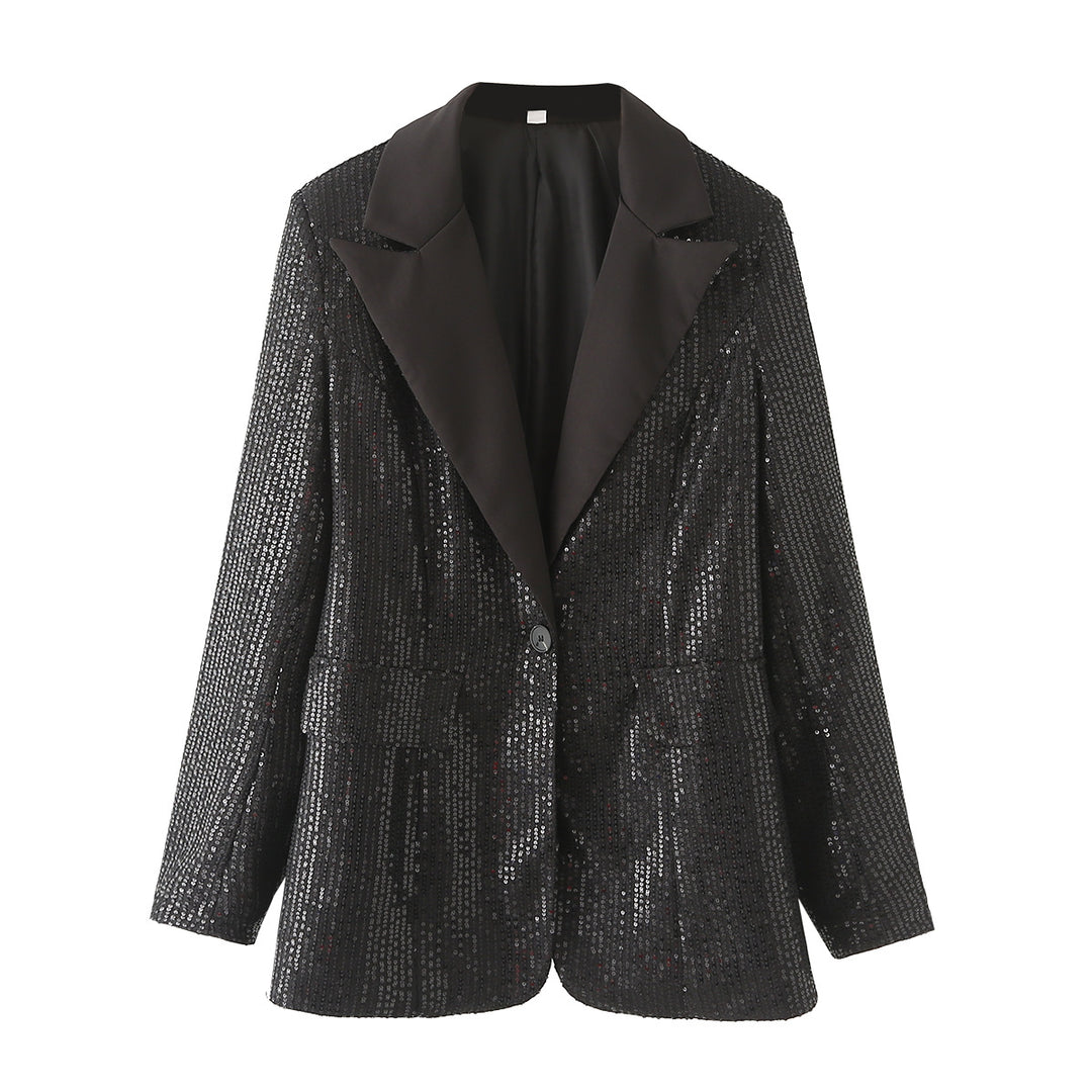 Damen nan taillierter Pailletten-Blazer mit Satin-Schalkragen und Pattentaschen Echo Archiv