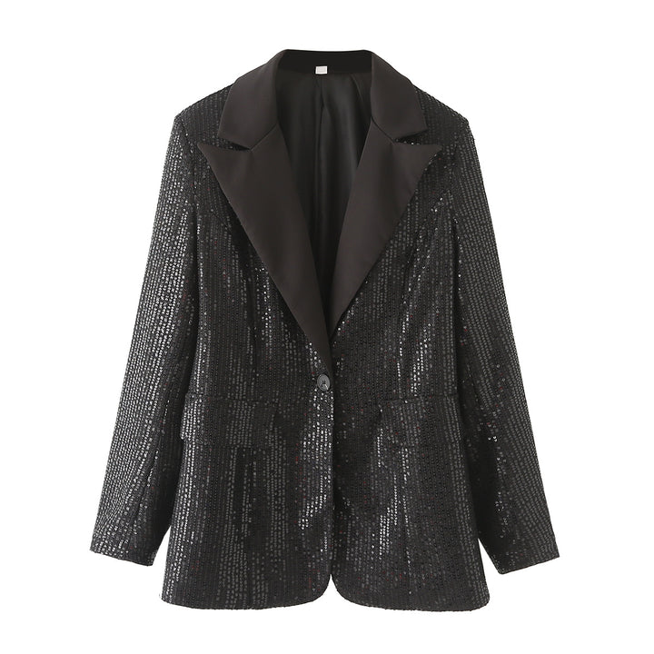 Damen nan taillierter Pailletten-Blazer mit Satin-Schalkragen und Pattentaschen Echo Archiv