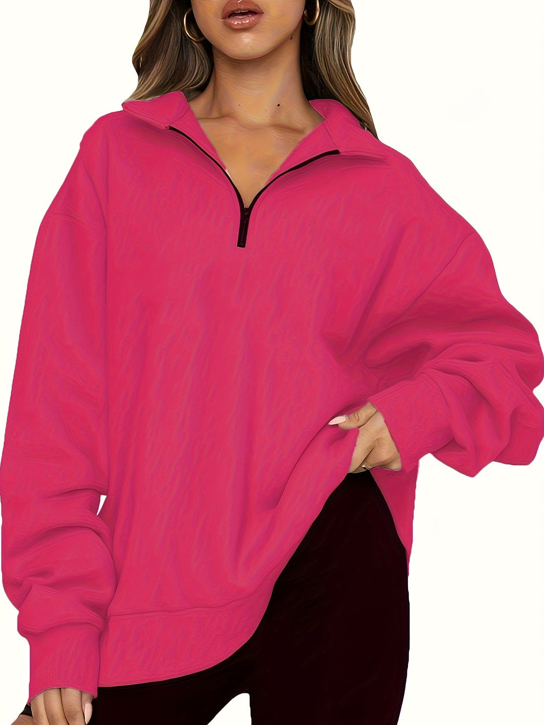Damen nan Oversized Sweatshirt mit Kurzreißverschluss, Stehkragen und Kängurutasche Echo Archiv
