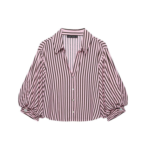 Damen Gestreifte Oversize-Bluse mit Ballonärmeln und durchgehender Knopfleiste Echo Archiv