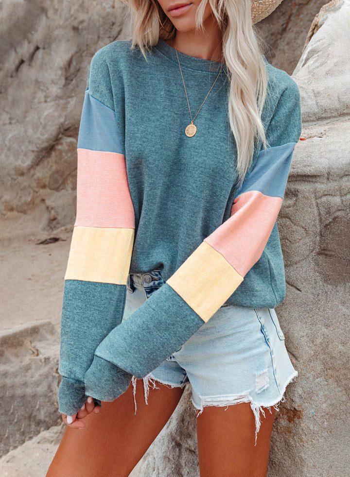 Damen Freizeitpullover mit buntem Ärmeldesign Echoarchiv