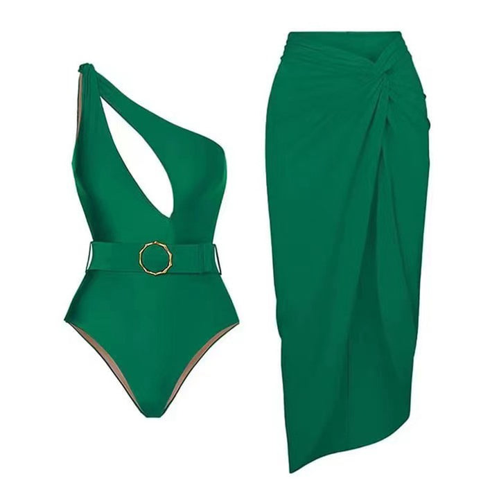 Damen Einteiler Badeanzug mit asymmetrischem Schnitt und elegantem Wickelrock Echo Archiv
