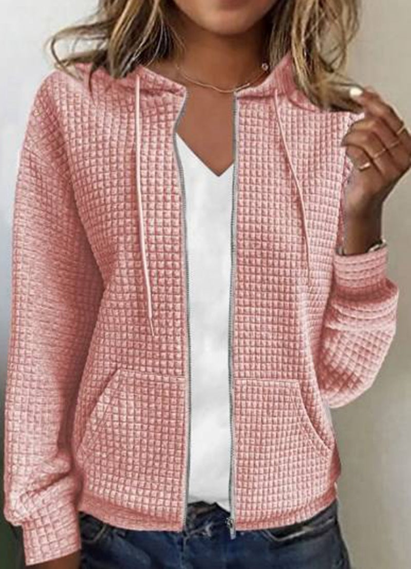 Damen nan gesteppte Kapuzenjacke mit Waffelstruktur, durchgehendem Reißverschluss und Kängurutaschen Echo Archiv