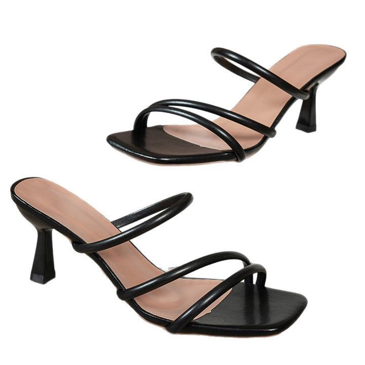 Damen nan minimalistische Sandalette mit drei schmalen Riemen, quadratischer Zehenform und femininem Trichterabsatz Echo Archiv