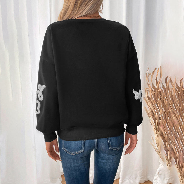 Damen Oversize-Sweatshirt mit Chenille-Herzapplikation und geripptem Saum Echoarchiv