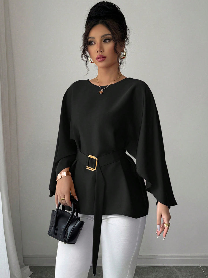 Damen Elegante Chiffon-Tunika mit Cape-Ärmeln und Taillengürtel Echo Archiv