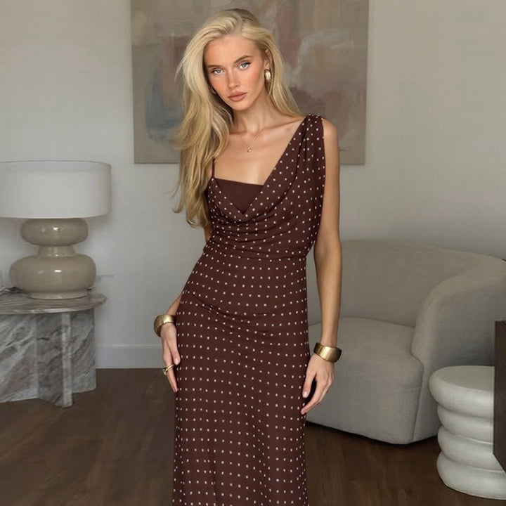Damen Maxikleid mit asymmetrischem Ausschnitt und eingewebtem Punktedesign Echo Archiv