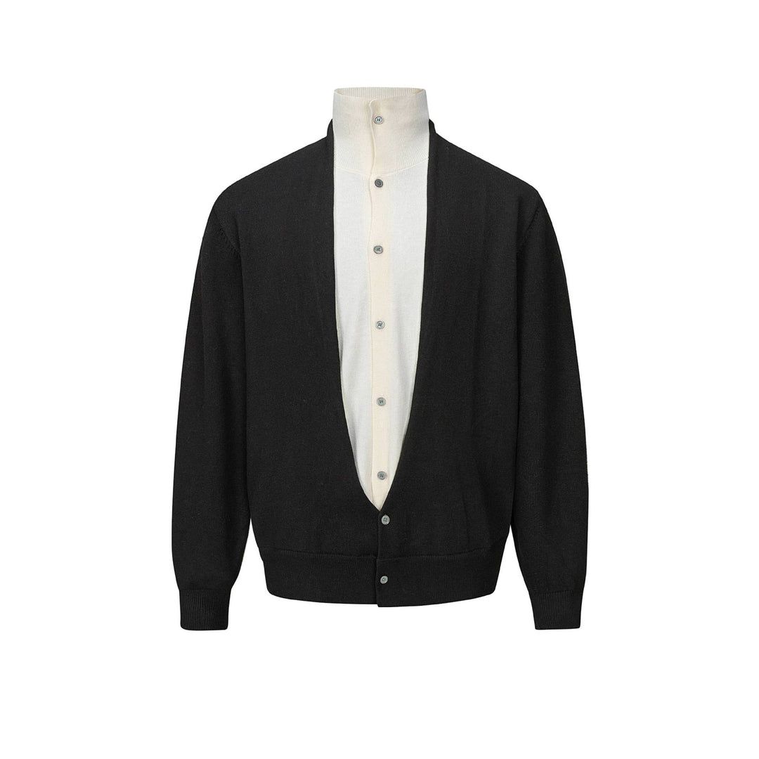 Herren Feinstrick-Layering-Cardigan mit tiefem V-Ausschnitt und integriertem Polokragen Echoarchiv