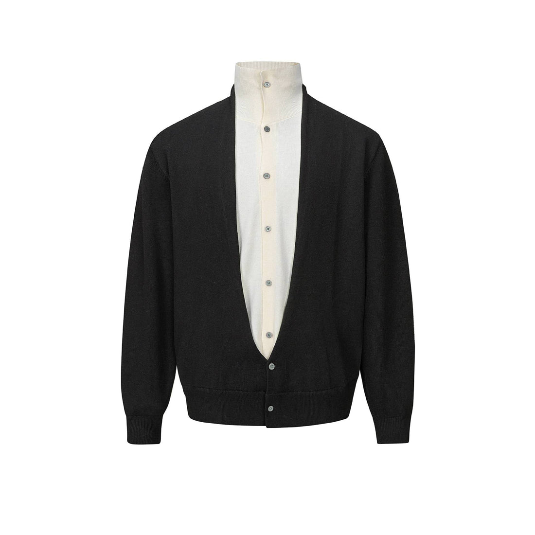 Herren Feinstrick-Layering-Cardigan mit tiefem V-Ausschnitt und integriertem Polokragen Echoarchiv