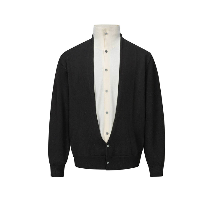 Herren Feinstrick-Layering-Cardigan mit tiefem V-Ausschnitt und integriertem Polokragen Echoarchiv