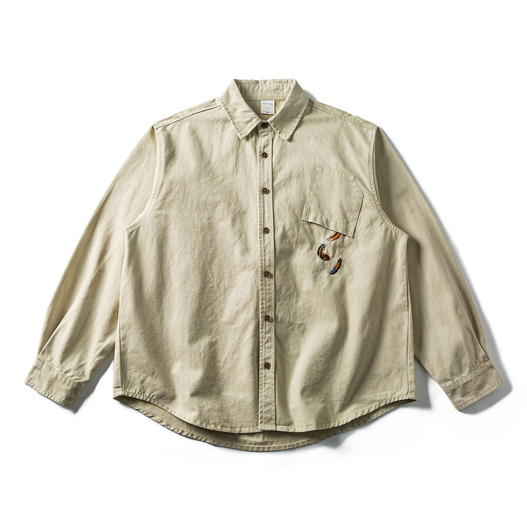 Herren Oversized Baumwoll-Overshirt mit Stickerei und Brusttasche Echoarchiv