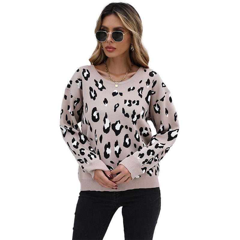 Damen Leichter Jacquard-Strickpullover mit Animal-Print und geripptem Saum Echoarchiv