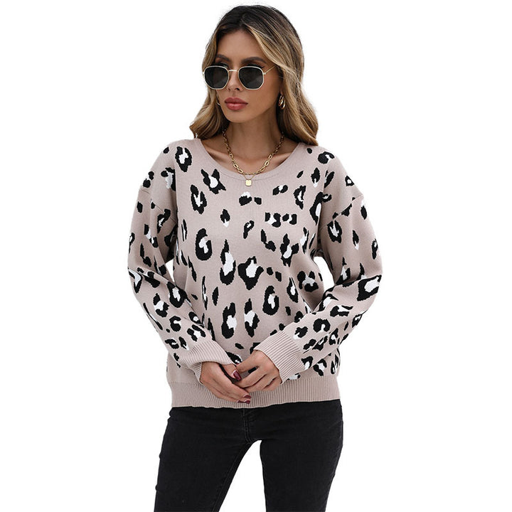 Damen Leichter Jacquard-Strickpullover mit Animal-Print und geripptem Saum Echoarchiv