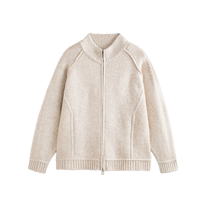 Unisex Strick-Zipjacke im Boxy-Cut mit hohem Rippkragen und Raglanärmeln Echoarchiv