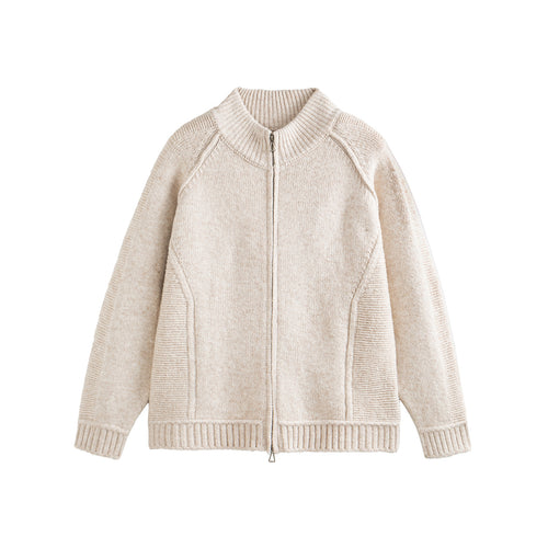 Unisex Strick-Zipjacke im Boxy-Cut mit hohem Rippkragen und Raglanärmeln Echoarchiv