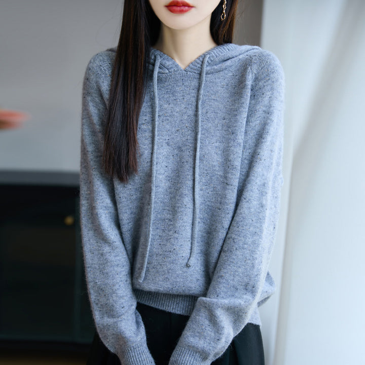 Damen Weicher Feinstrick-Kapuzenpullover mit Nep‑Garn und gerippten Bündchen Echoarchiv