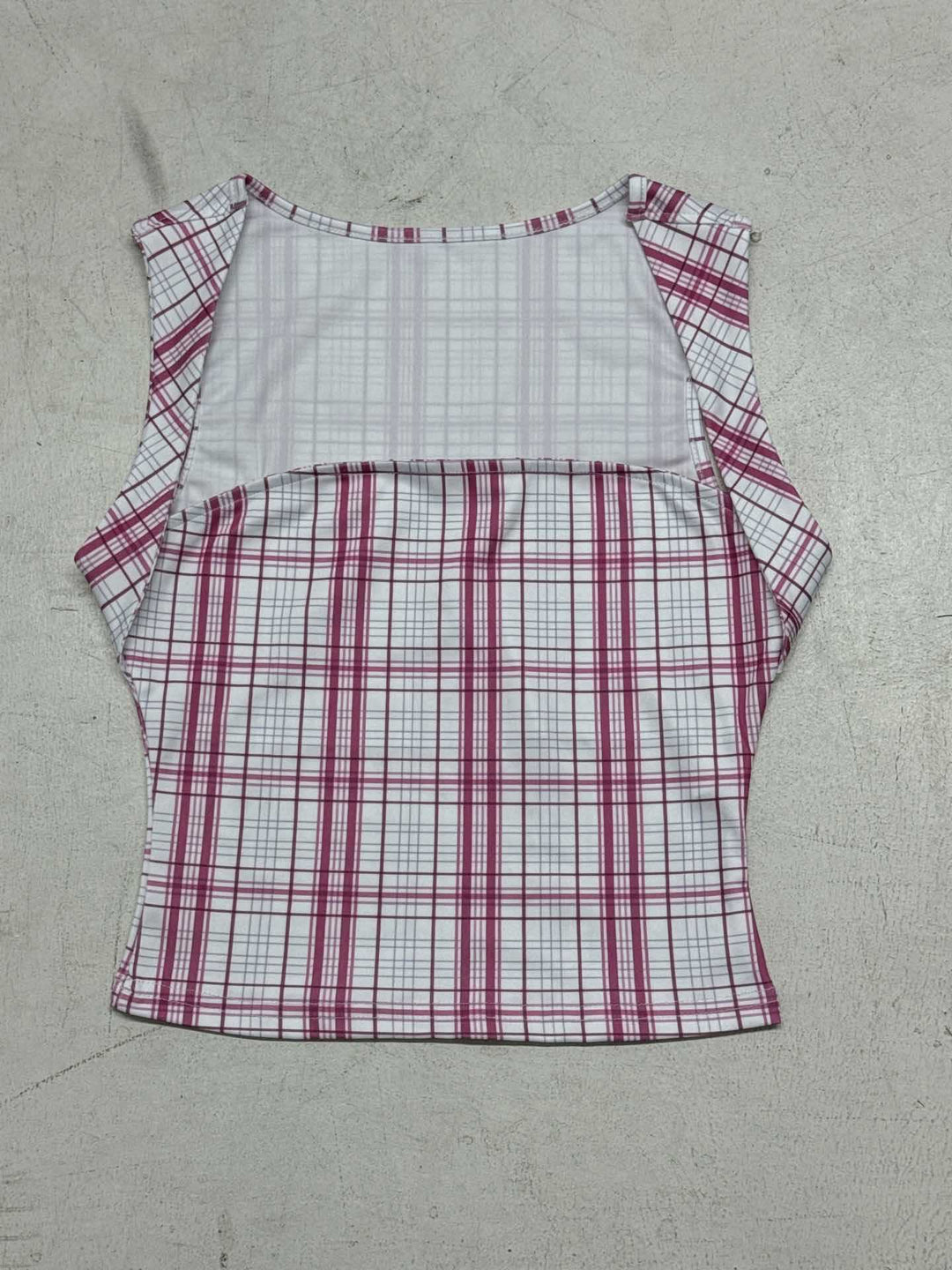 Damen figurbetontes Karo-Top mit elegantem Schnitt und transparenten Einsätzen Echo Archiv