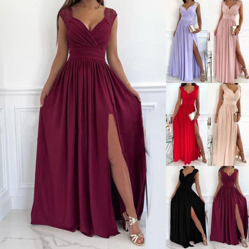 Damen Abendkleid mit Elegantem V-Ausschnitt und Rüschendetails Echoarchiv