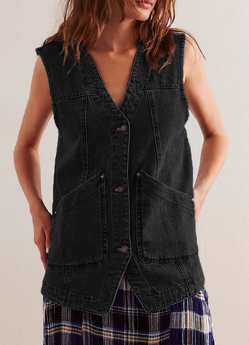 Damen Denim-Latzjacke mit praktischen Taschen und modischem V-Ausschnitt Echo Archiv