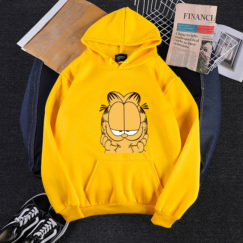 Unisex Kapuzensweatshirt mit großflächigem Comicgesicht-Print, weichem Fleece-Innenfutter und Kängurutasche – Auréline