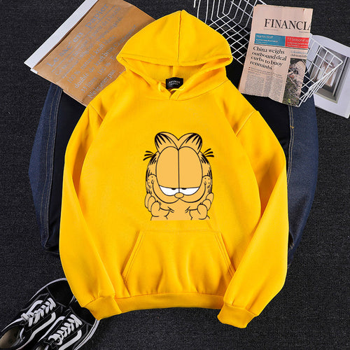Unisex Kapuzensweatshirt mit großflächigem Comicgesicht-Print, weichem Fleece-Innenfutter und Kängurutasche – Auréline