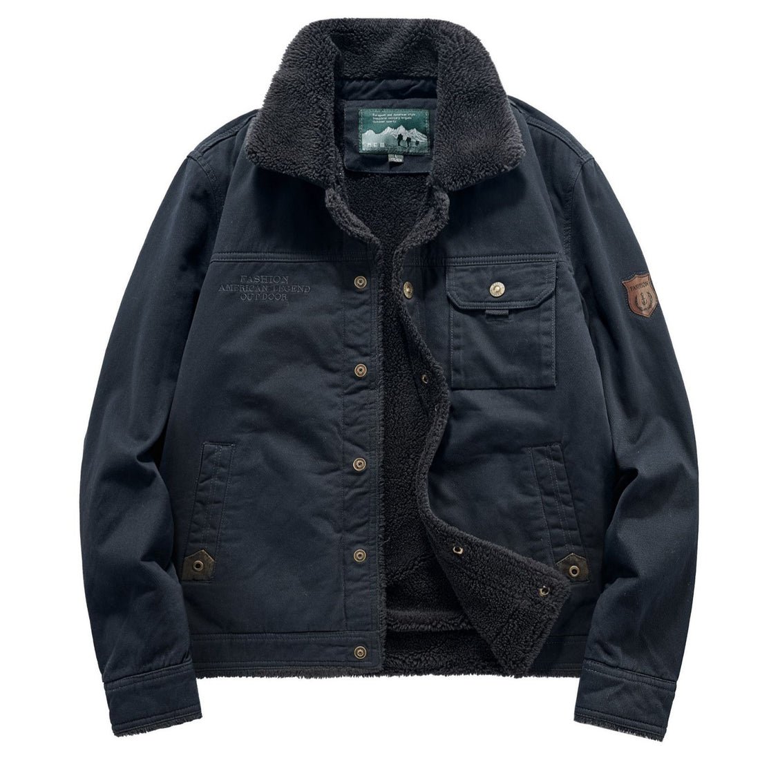 Herren Sherpa-gefütterte Canvas-Fieldjacke mit Hemdkragen und Utility-Taschen – Taviero