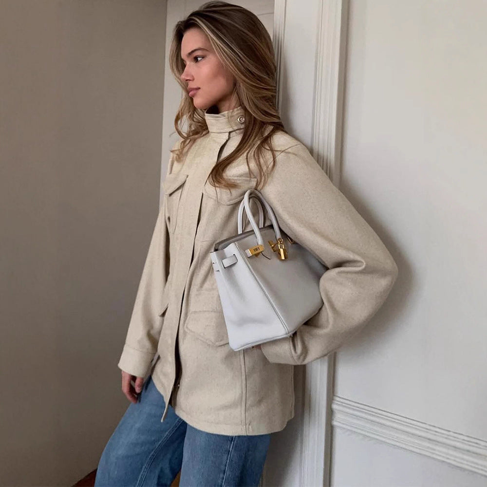Damen Oversize Fieldjacke aus Wollmix mit Stehkragen und aufgesetzten Pattentaschen Echoarchiv