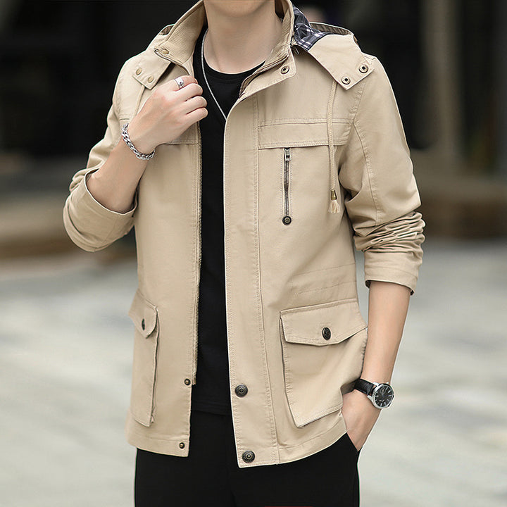 Herren leichter Canvas-Parka im Field-Style mit Kapuze und Multifunktions-Taschen Echoarchiv