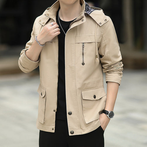 Herren leichter Canvas-Parka im Field-Style mit Kapuze und Multifunktions-Taschen Echoarchiv