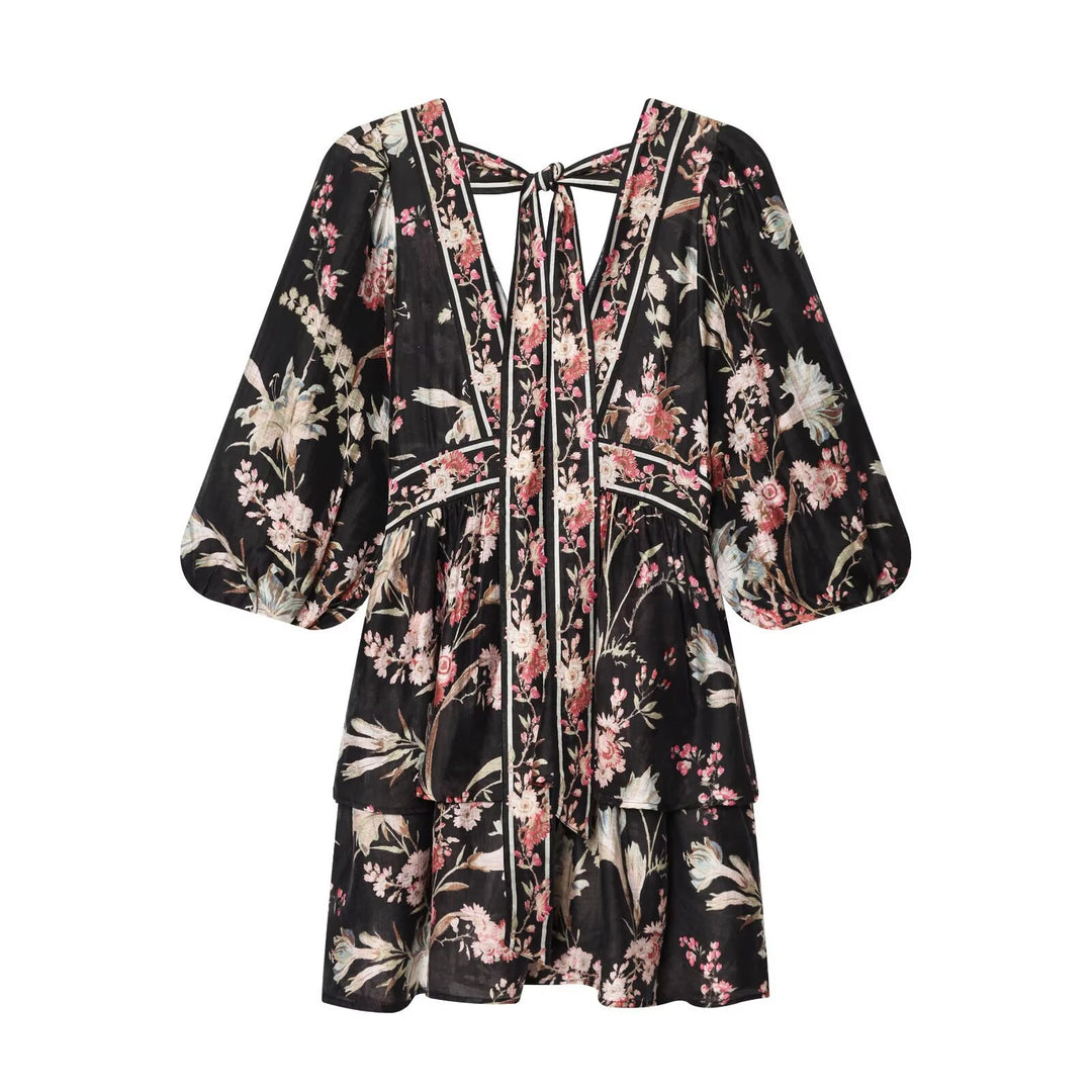 Damen Boho-Kleid mit voluminösen Ärmeln und romantischem Blumenmuster Echo Archiv