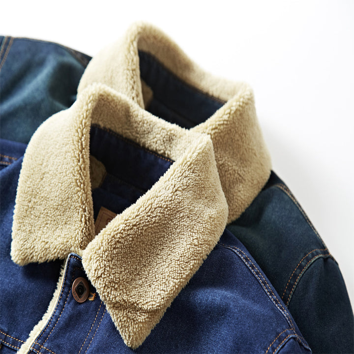 Herren Jeansjacke mit durchgehendem Sherpa-Futter und wärmendem Umlegekragen – Denvaro