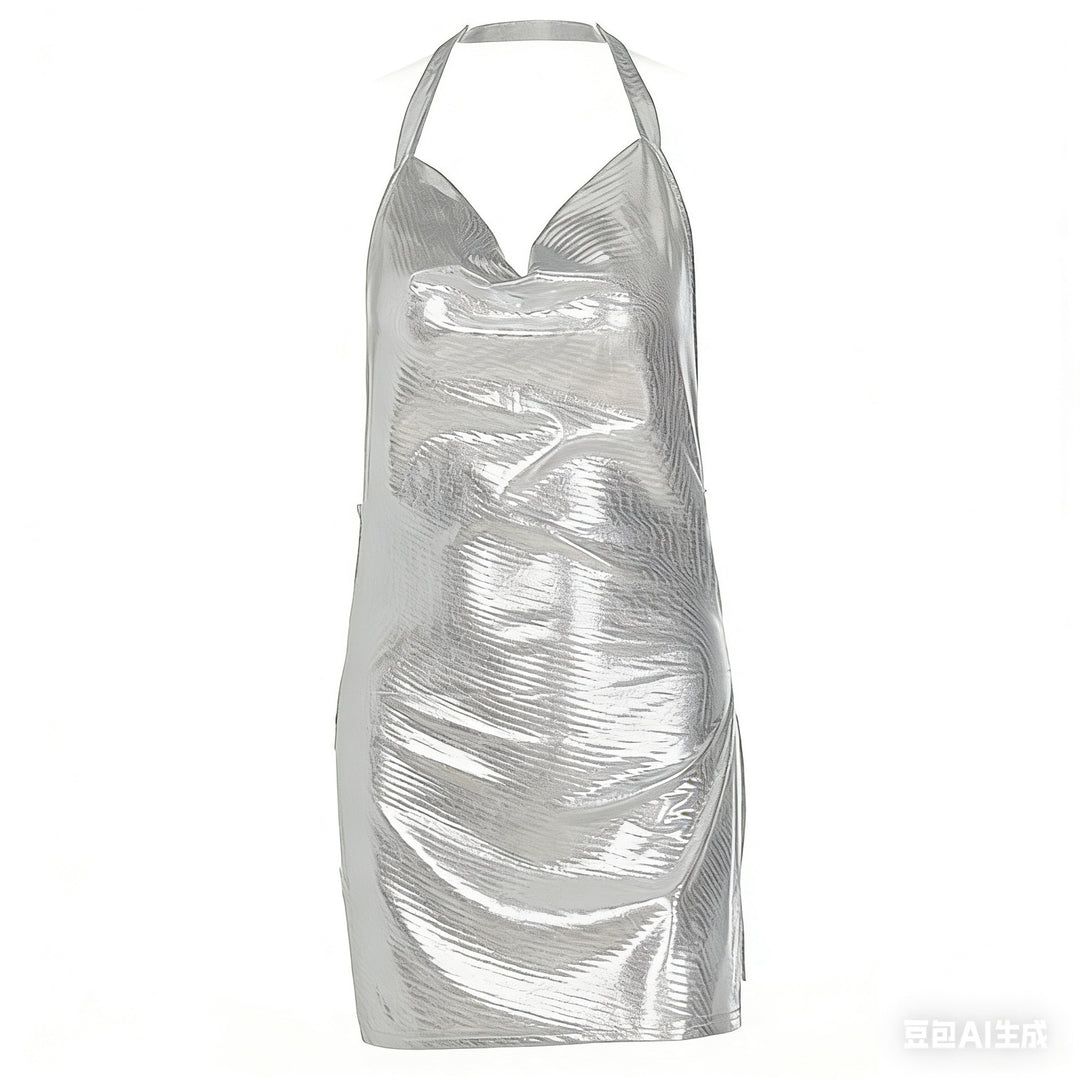 Damen Glänzendes Minikleid mit schulterfreiem Design und eleganten Drapierungen Echo Archiv