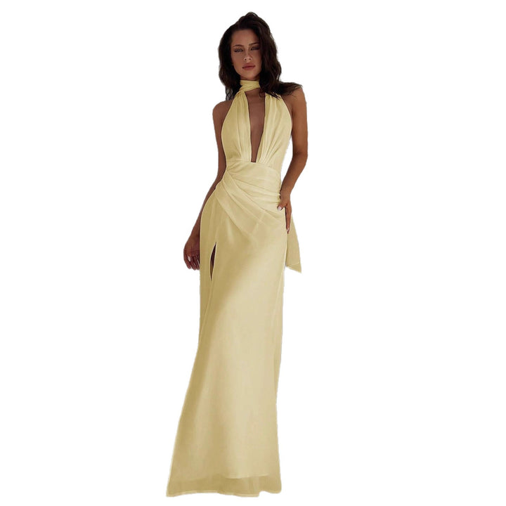 Damen Maxi-Kleid mit tiefem V-Ausschnitt und Wickeldesign Echo Archiv